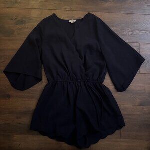 Womens Navy Blue Scalloped Romper